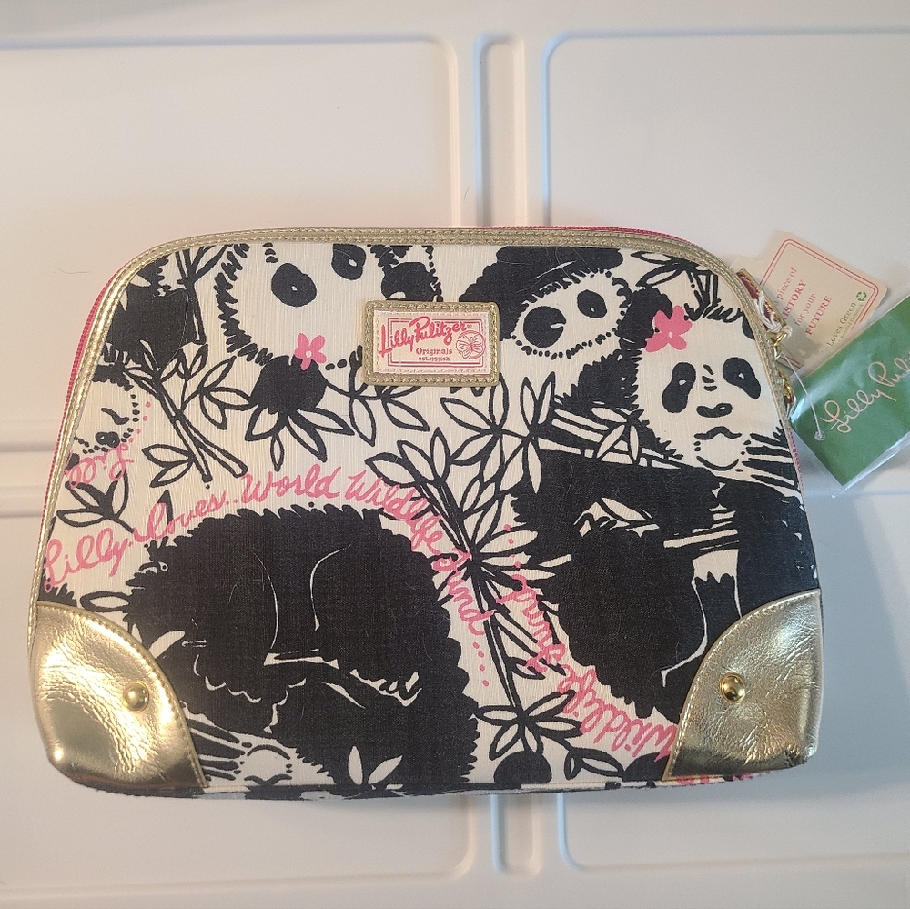 Women’s Lilly Pulitzer Pandamonium Panda Makeup bag cosmetic bag NWT Rare